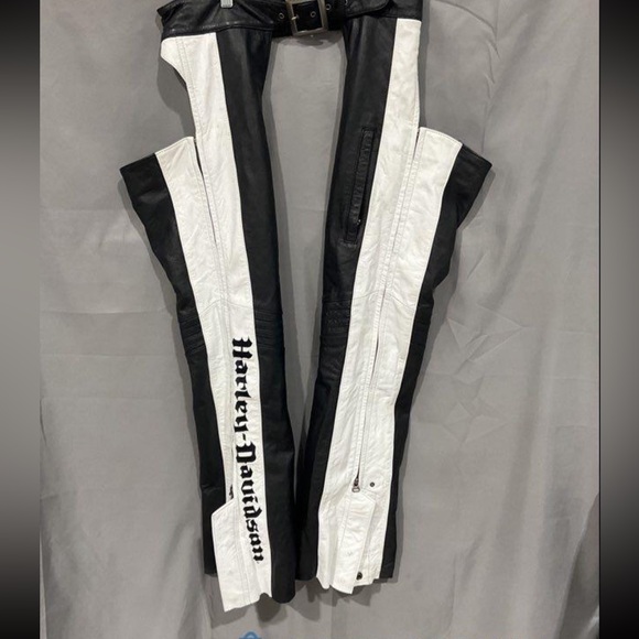 Harley-Davidson Black and White Leather Chaps - Picture 1 of 8